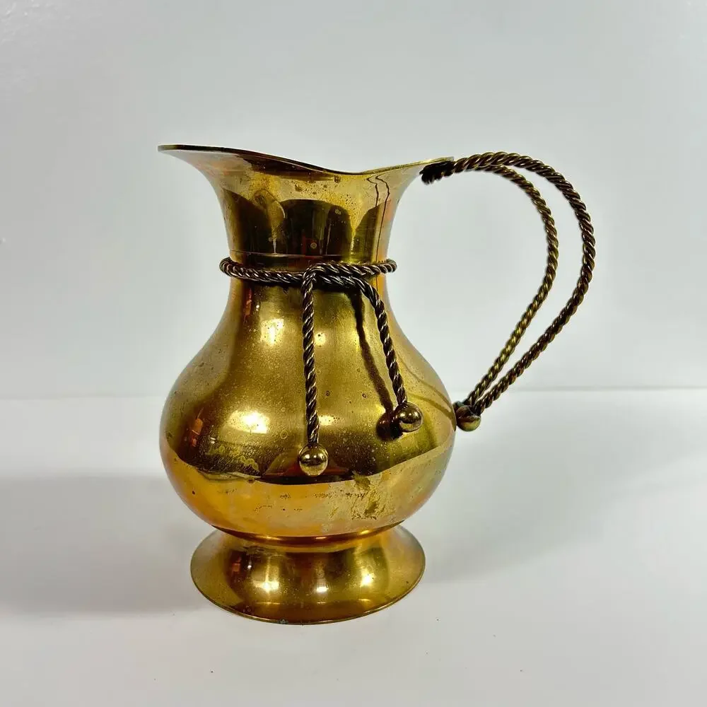 Vintage Brass Pitcher Rope Handle Made in India